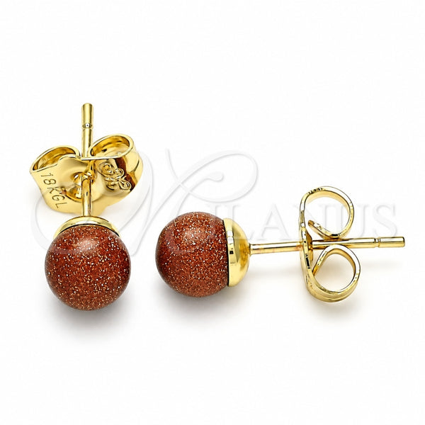 Oro Laminado Stud Earring, Gold Filled Style Ball Design, with Brown Goldstone Venturina, Polished, Golden Finish, 02.63.2118.4