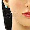 Oro Laminado Stud Earring, Gold Filled Style Ball Design, with Turquoise Pearl, Polished, Golden Finish, 02.63.2124.2