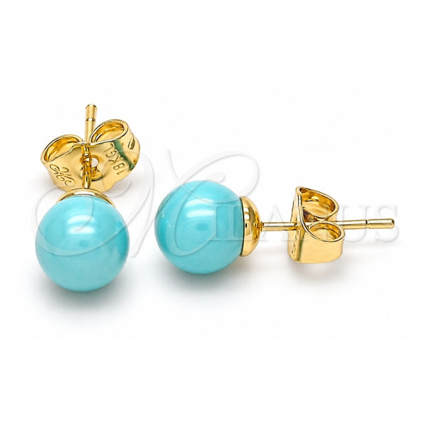 Oro Laminado Stud Earring, Gold Filled Style Ball Design, with Turquoise Pearl, Polished, Golden Finish, 02.63.2124.2