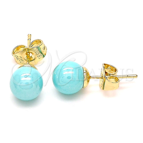 Oro Laminado Stud Earring, Gold Filled Style Ball Design, with Turquoise Pearl, Polished, Golden Finish, 02.63.2124.2