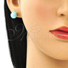 Oro Laminado Stud Earring, Gold Filled Style Ball Design, with Turquoise Pearl, Polished, Golden Finish, 02.63.2121.2