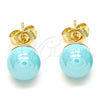 Oro Laminado Stud Earring, Gold Filled Style Ball Design, with Turquoise Pearl, Polished, Golden Finish, 02.63.2121.2