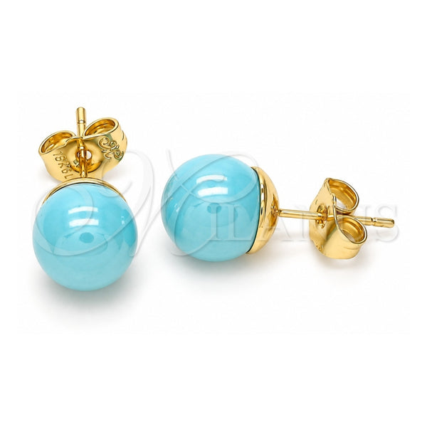 Oro Laminado Stud Earring, Gold Filled Style Ball Design, with Turquoise Pearl, Polished, Golden Finish, 02.63.2121.2