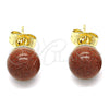 Oro Laminado Stud Earring, Gold Filled Style Ball Design, with Brown Goldstone Venturina, Polished, Golden Finish, 02.63.2121.4