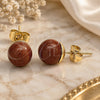 Oro Laminado Stud Earring, Gold Filled Style Ball Design, with Brown Goldstone Venturina, Polished, Golden Finish, 02.63.2121.4