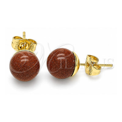 Oro Laminado Stud Earring, Gold Filled Style Ball Design, with Brown Goldstone Venturina, Polished, Golden Finish, 02.63.2121.4