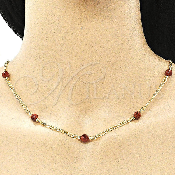 Gold Filled Necklace — Fancy Necklace Ball Design with Brown Goldstone Venturina — alternate product view — SKU 142996 | Oro Laminado collar — elegante Necklace Ball diseño with Brown Goldstone Venturina — SKU 142996