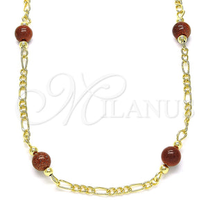 Gold Filled Necklace — Fancy Necklace Ball Design with Brown Goldstone Venturina — main product view — SKU 142996 | Oro Laminado collar — elegante Necklace Ball diseño with Brown Goldstone Venturina — SKU 142996