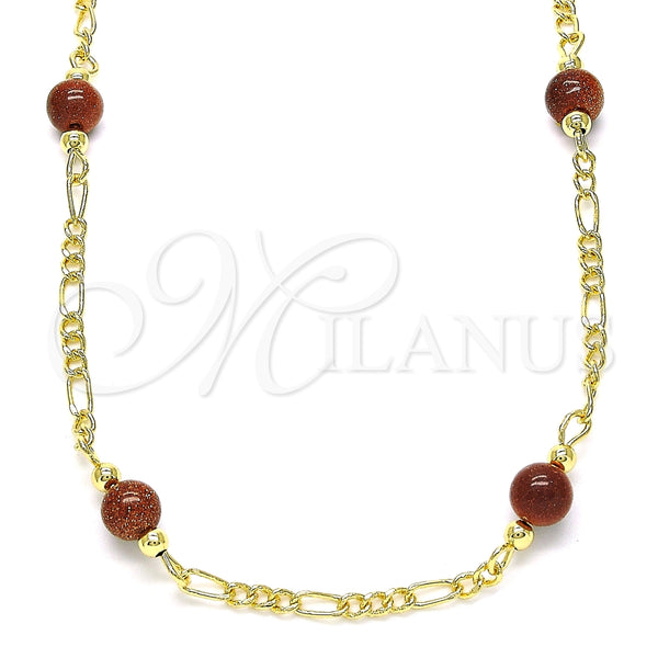 Gold Filled Necklace — Fancy Necklace Ball Design with Brown Goldstone Venturina — main product view — SKU 142996 | Oro Laminado collar — elegante Necklace Ball diseño with Brown Goldstone Venturina — SKU 142996