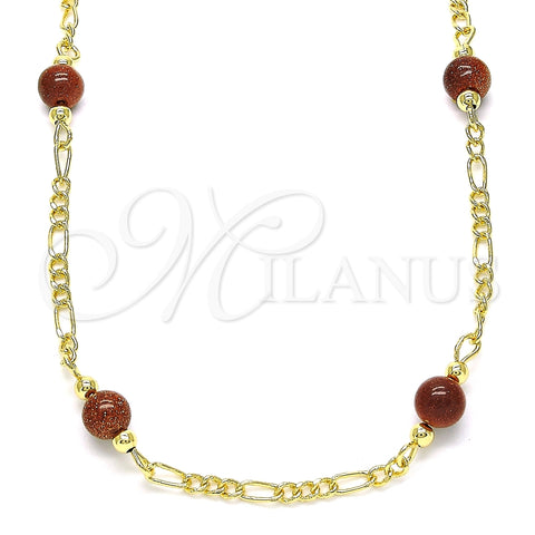 Oro Laminado Fancy Necklace, Gold Filled Style Ball Design, with Brown Goldstone Venturina, Polished, Golden Finish, 04.63.1410.18 (03 MM Thickness, 18 Inches Length)