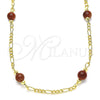 Oro Laminado Fancy Necklace, Gold Filled Style Ball Design, with Brown Goldstone Venturina, Polished, Golden Finish, 04.63.1410.18 (03 MM Thickness, 18 Inches Length)