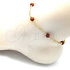 Oro Laminado Fancy Anklet, Gold Filled Style Ball Design, with Brown Goldstone Venturina, Polished, Golden Finish, 04.63.1410.10 (03 MM Thickness, 10 Inches Length)