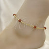 Oro Laminado Fancy Anklet, Gold Filled Style Ball Design, with Brown Goldstone Venturina, Polished, Golden Finish, 04.63.1410.10 (03 MM Thickness, 10 Inches Length)