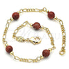 Oro Laminado Fancy Anklet, Gold Filled Style Ball Design, with Brown Goldstone Venturina, Polished, Golden Finish, 04.63.1410.10 (03 MM Thickness, 10 Inches Length)