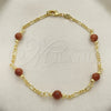 Oro Laminado Fancy Anklet, Gold Filled Style Ball Design, with Brown Goldstone Venturina, Polished, Golden Finish, 04.63.1410.10 (03 MM Thickness, 10 Inches Length)