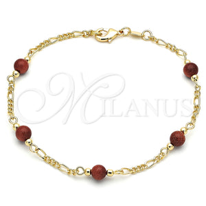 Gold Filled Anklet — Fancy Anklet Ball Design with Brown Goldstone Venturina — main product view — SKU 142997 | Oro Laminado tobillera — elegante Anklet Ball diseño with Brown Goldstone Venturina — SKU 142997