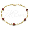 Oro Laminado Fancy Anklet, Gold Filled Style Ball Design, with Brown Goldstone Venturina, Polished, Golden Finish, 04.63.1410.10 (03 MM Thickness, 10 Inches Length)