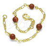 Oro Laminado Fancy Bracelet, Gold Filled Style Ball Design, with Brown Goldstone Venturina, Polished, Golden Finish, 04.63.1410.08 (03 MM Thickness, 8 Inches Length)