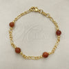 Oro Laminado Fancy Bracelet, Gold Filled Style Ball Design, with Brown Goldstone Venturina, Polished, Golden Finish, 04.63.1410.08 (03 MM Thickness, 8 Inches Length)
