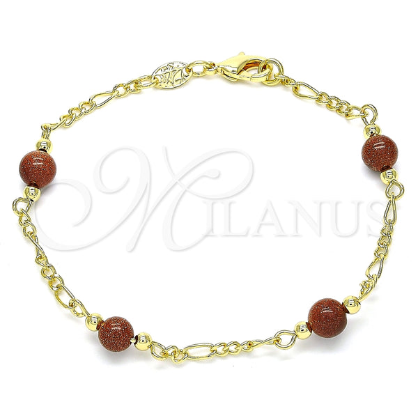 Gold Filled Bracelet — Fancy Bracelet Ball Design with Brown Goldstone Venturina — main product view — SKU 142998 | Oro Laminado brazalete — elegante Bracelet Ball diseño with Brown Goldstone Venturina — SKU 142998
