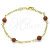 Oro Laminado Fancy Bracelet, Gold Filled Style Ball Design, with Brown Goldstone Venturina, Polished, Golden Finish, 04.63.1410.08 (03 MM Thickness, 8 Inches Length)