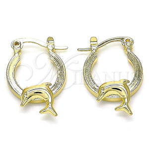 Gold Filled Hoop Earrings — Small Hoop Dolphin Design Polished 02.63. — main product view — SKU 143000 | Oro Laminado aretes de aro — Small Hoop Dolphin diseño pulido 02.63. — SKU 143000
