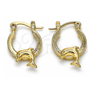 Oro Laminado Small Hoop, Gold Filled Style Dolphin Design, Polished, Golden Finish, 02.63.2710.15