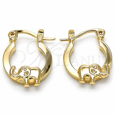 Oro Laminado Small Hoop, Gold Filled Style Elephant Design, Polished, Golden Finish, 02.63.2711.15