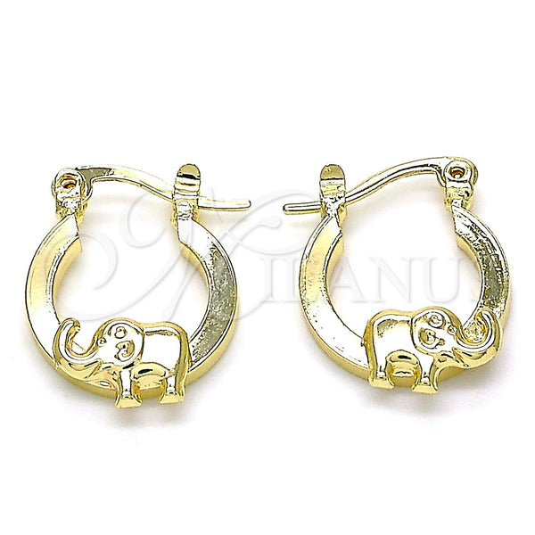 Gold Filled Hoop Earrings — Small Hoop Elephant Design Polished 02.63. — main product view — SKU 143001 | Oro Laminado aretes de aro — Small Hoop Elephant diseño pulido 02.63. — SKU 143001