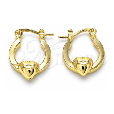 Oro Laminado Small Hoop, Gold Filled Style Heart Design, Polished, Golden Finish, 02.63.2712.15