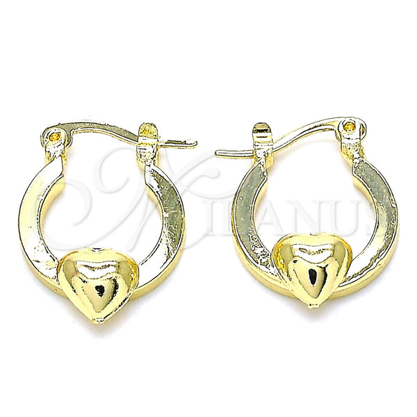 Gold Filled Hoop Earrings — Small Hoop Heart Design Polished 02.63. — main product view — SKU 143002 | Oro Laminado aretes de aro — Small Hoop corazón diseño pulido 02.63. — SKU 143002
