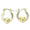 Oro Laminado Small Hoop, Gold Filled Style Heart Design, Polished, Golden Finish, 02.63.2712.15