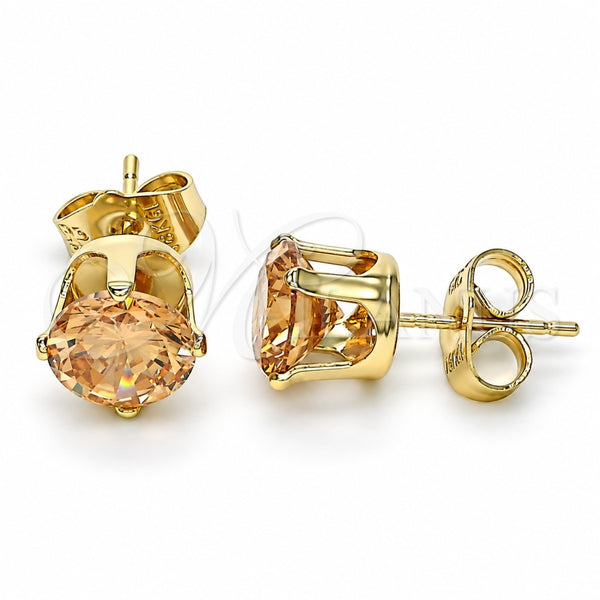 Oro Laminado Stud Earring, Gold Filled Style with Dark Champagne Cubic Zirconia, Polished, Golden Finish, 5.128.039.1