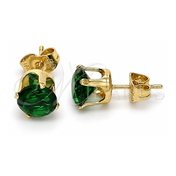 Oro Laminado Stud Earring, Gold Filled Style with Green Cubic Zirconia, Polished, Golden Finish, 5.128.039.2