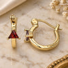 Oro Laminado Small Hoop, Gold Filled Style with Garnet Cubic Zirconia, Polished, Golden Finish, 02.210.0501.1.12
