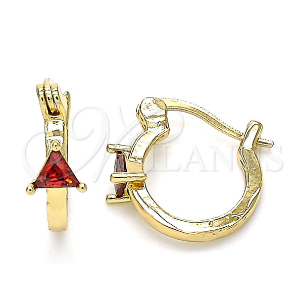 Gold Filled Hoop Earrings — Small Hoop with Garnet Cubic Zirconia Polished 02. — main product view — SKU 143011 | Oro Laminado aretes de aro — Small Hoop with Garnet Cubic Zirconia pulido 02. — SKU 143011