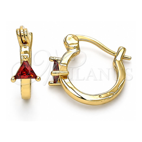 Oro Laminado Small Hoop, Gold Filled Style with Garnet Cubic Zirconia, Polished, Golden Finish, 02.210.0501.1.12