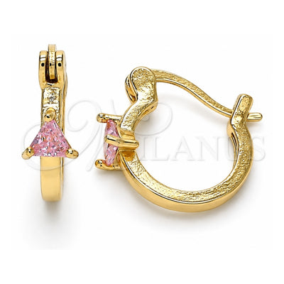 Oro Laminado Small Hoop, Gold Filled Style with Pink Cubic Zirconia, Polished, Golden Finish, 02.210.0501.2.12