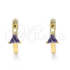 Oro Laminado Small Hoop, Gold Filled Style with Amethyst Cubic Zirconia, Polished, Golden Finish, 02.210.0501.3.12