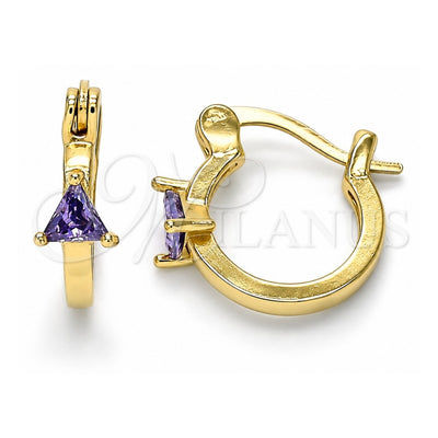 Oro Laminado Small Hoop, Gold Filled Style with Amethyst Cubic Zirconia, Polished, Golden Finish, 02.210.0501.3.12