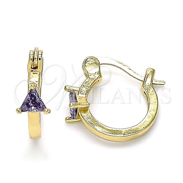 Gold Filled Hoop Earrings — Small Hoop with Amethyst Cubic Zirconia Polished 02. — main product view — SKU 143013 | Oro Laminado aretes de aro — Small Hoop with Amethyst Cubic Zirconia pulido 02. — SKU 143013