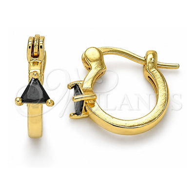 Oro Laminado Small Hoop, Gold Filled Style with Black Cubic Zirconia, Polished, Golden Finish, 02.210.0501.5.12