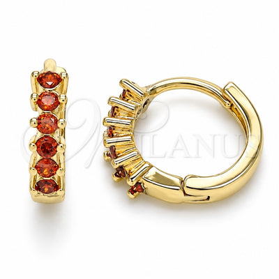 Oro Laminado Huggie Hoop, Gold Filled Style with Garnet Cubic Zirconia, Polished, Golden Finish, 02.284.0033.1.12