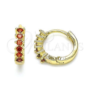 Gold Filled Hoop Earrings — Huggie Hoop with Garnet Cubic Zirconia Polished 02. — main product view — SKU 143017 | Oro Laminado aretes de aro — Huggie Hoop with Garnet Cubic Zirconia pulido 02. — SKU 143017