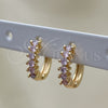 Oro Laminado Huggie Hoop, Gold Filled Style with Pink Cubic Zirconia, Polished, Golden Finish, 02.284.0033.2.12