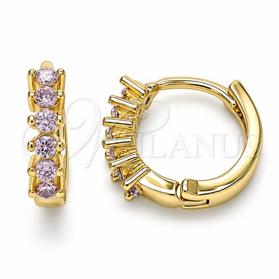 Oro Laminado Huggie Hoop, Gold Filled Style with Pink Cubic Zirconia, Polished, Golden Finish, 02.284.0033.2.12