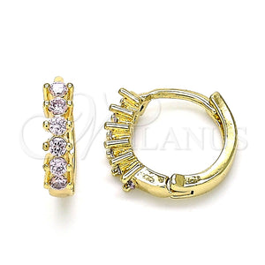 Gold Filled Hoop Earrings — Huggie Hoop with Pink Cubic Zirconia Polished 02. — main product view — SKU 143018 | Oro Laminado aretes de aro — Huggie Hoop with Pink Cubic Zirconia pulido 02. — SKU 143018