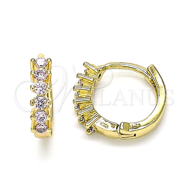 Gold Filled Hoop Earrings — Huggie Hoop with Pink Cubic Zirconia Polished 02. — main product view — SKU 143018 | Oro Laminado aretes de aro — Huggie Hoop with Pink Cubic Zirconia pulido 02. — SKU 143018