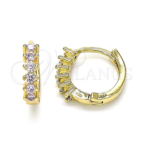 Oro Laminado Huggie Hoop, Gold Filled Style with Pink Cubic Zirconia, Polished, Golden Finish, 02.284.0033.2.12