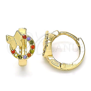 Gold Filled Hoop Earrings — Huggie Hoop Butterfly Design with Multicolor Micro Pave — main product view — SKU 143019 | Oro Laminado aretes de aro — Huggie Hoop Butterfly diseño with Multicolor Micro Pave — SKU 143019